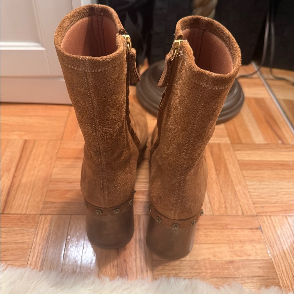 Larroude Brown Suede Studded Clog Ankle Bootie - Picture 5 of 6